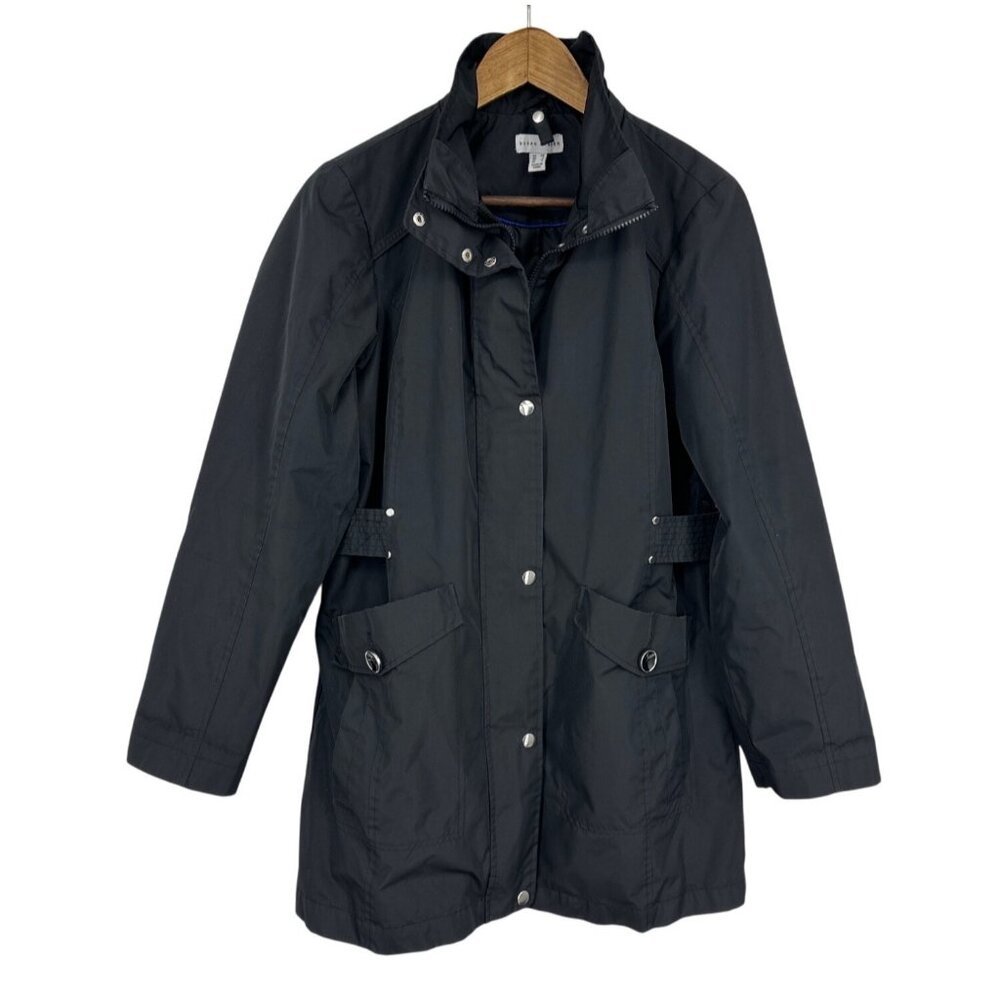 Susan Black Waterproof Hooded Jacket W/ Pockets & Snap Closure Size XS